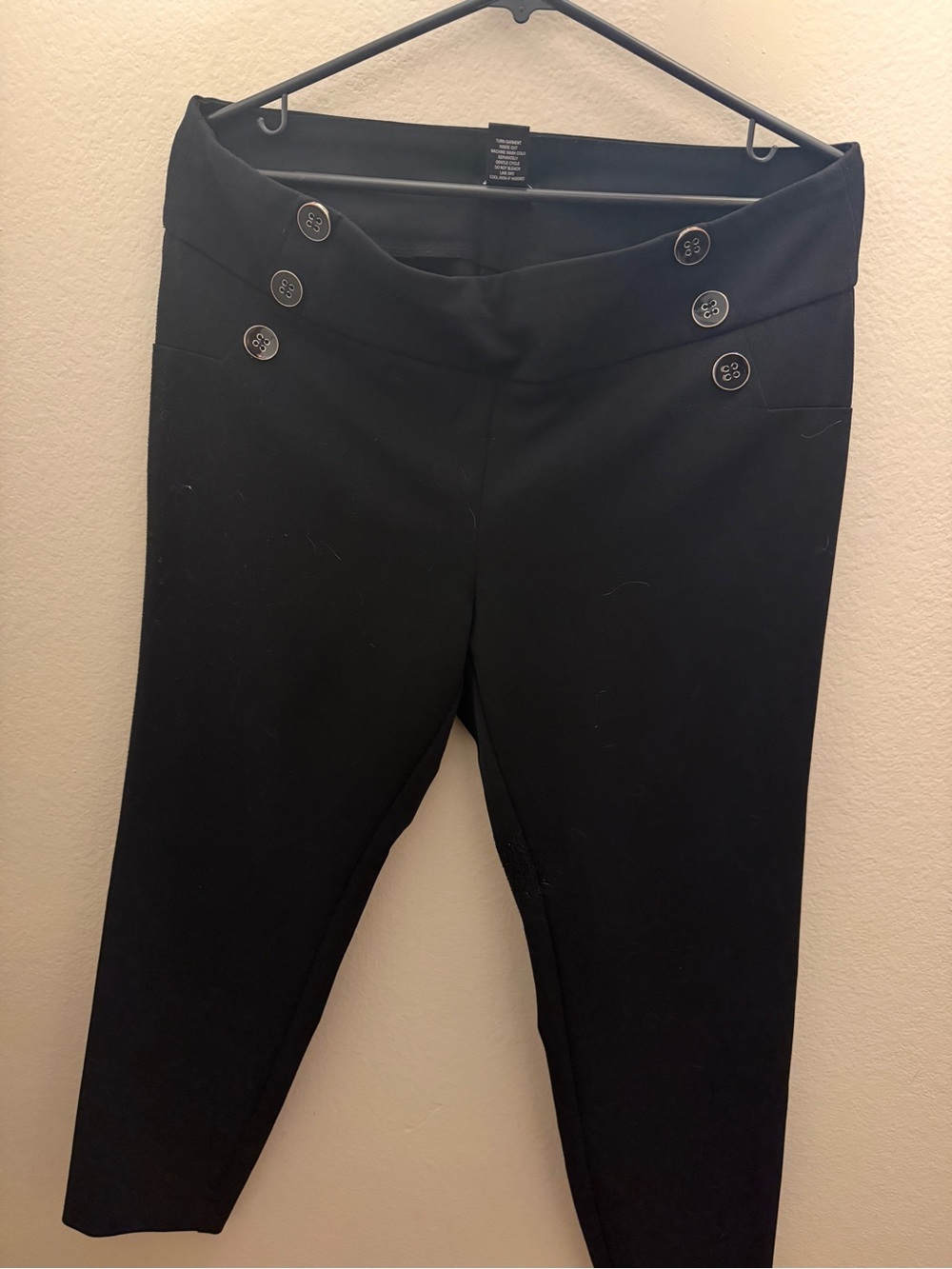 Soho Black Stretch Pants with Decorative Button Trim